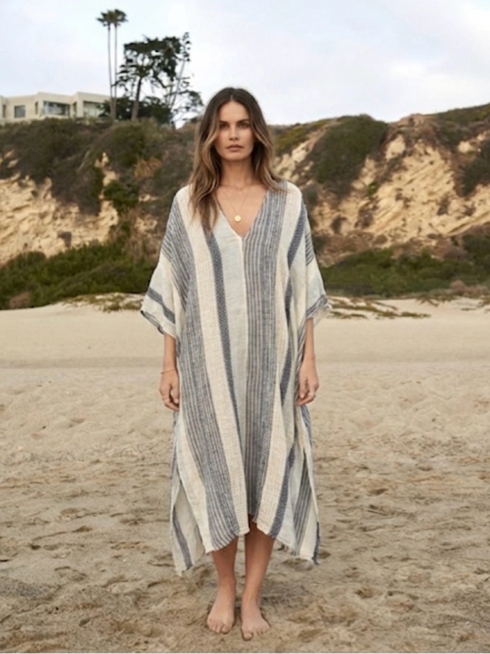 Massimo Dutti Linen Kaftan swim cover up cotton gauze dress